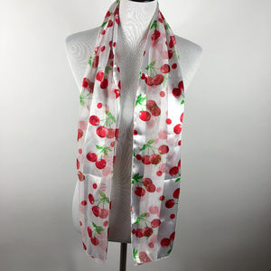 Scarf Red Cherries Striped White Background